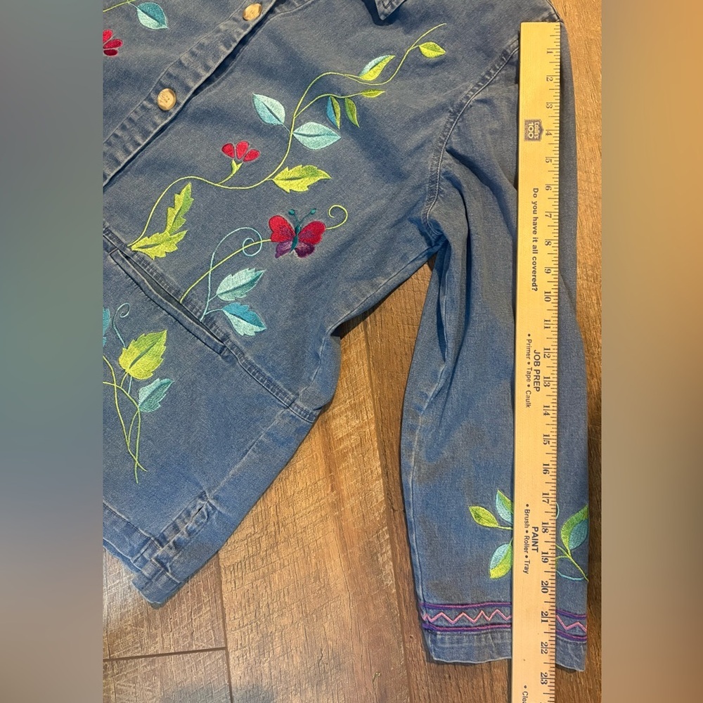 Denim & Co Embroidered Denim Jacket Butterfly Floral Boho L XL - Picture 12 of 12